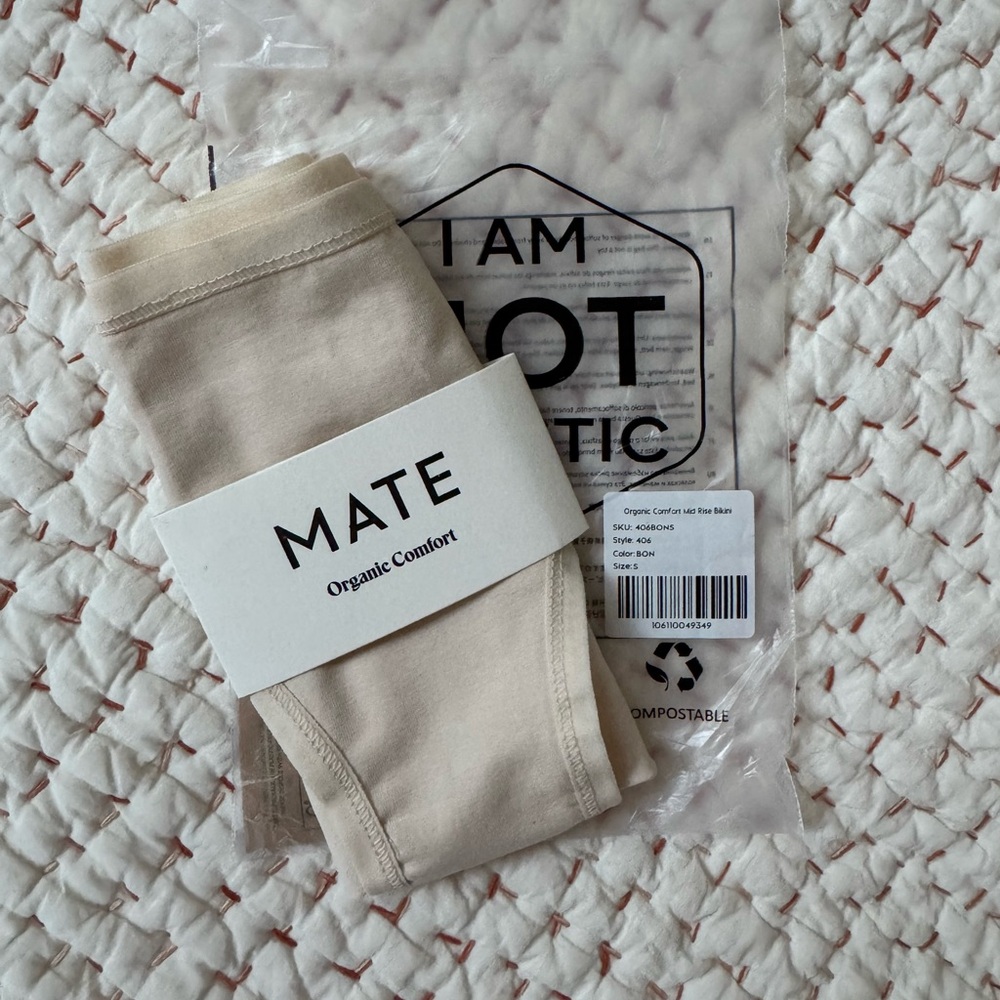 MATE the Label Organic Comfort Mid Rise Bikini panties in “bone”